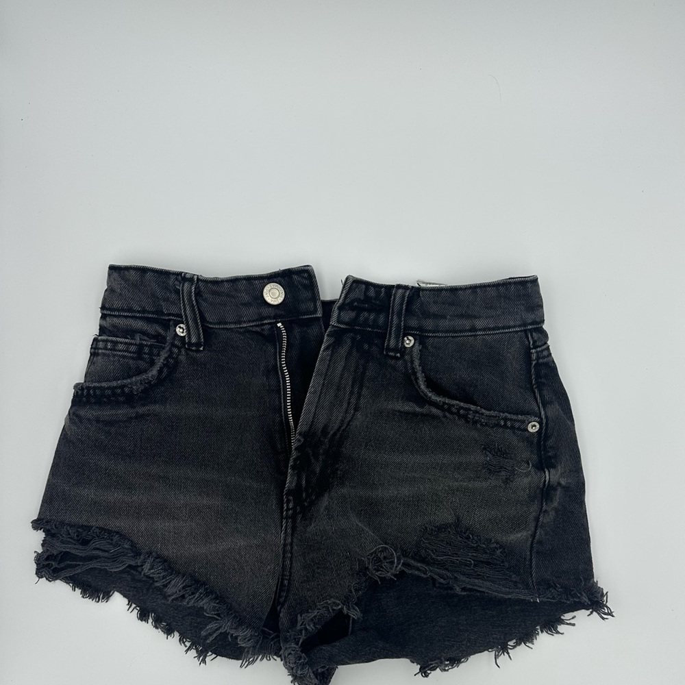 Zara Black Jean Shorts High-Waisted Frayed Hem